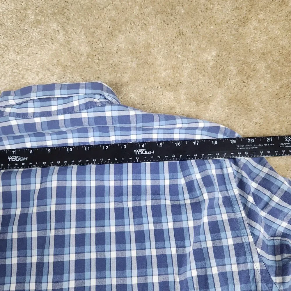 J Crew Shirt Mens L White Blue Plaid Check Flex Wash Button Up Slim A873